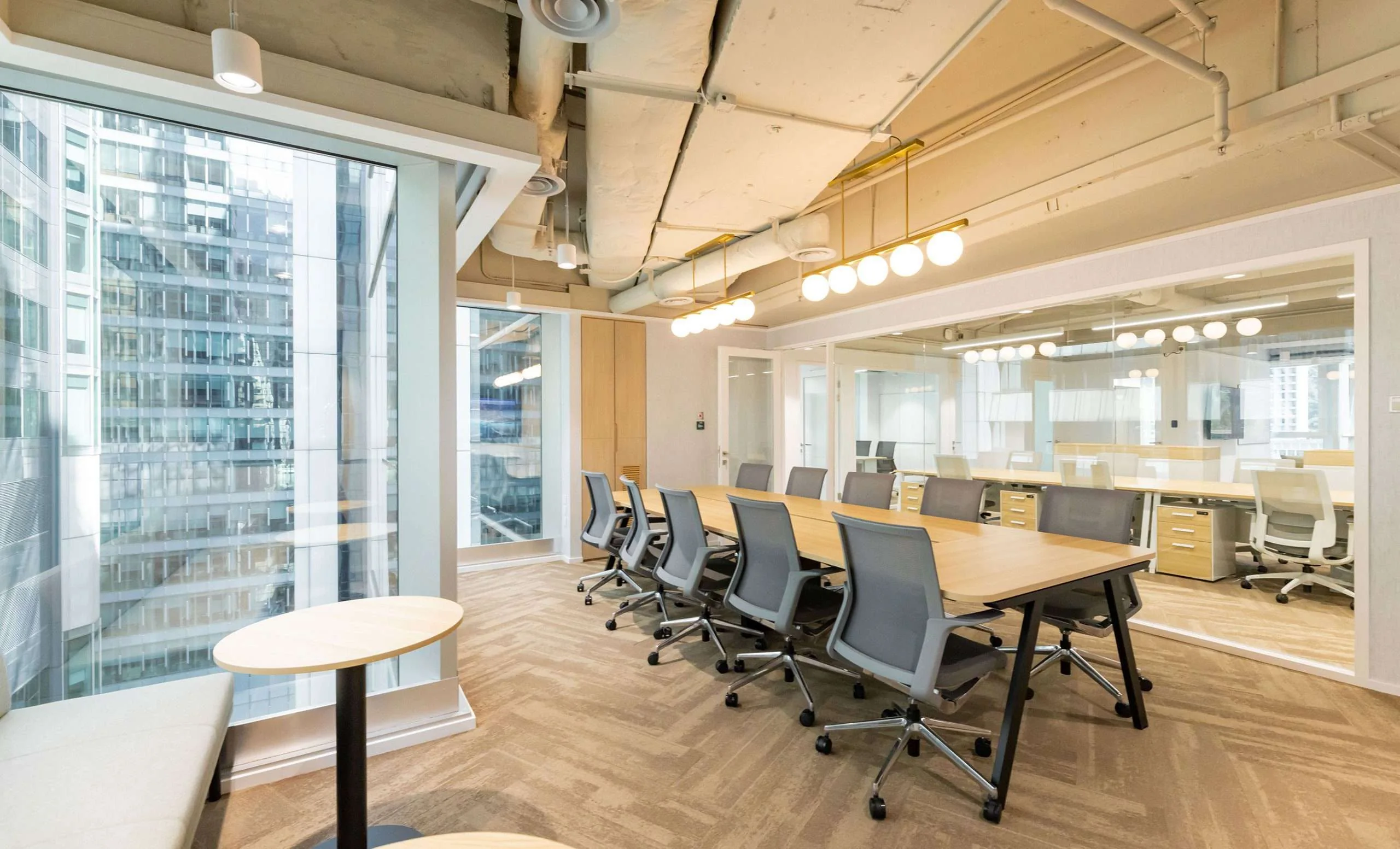 MJPM case study showing a completed open-plan office with collaborative work settings