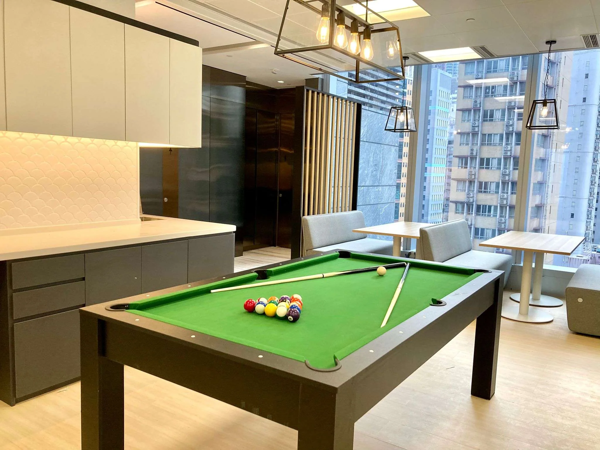 Completed corporate workplace with social and visitor setting