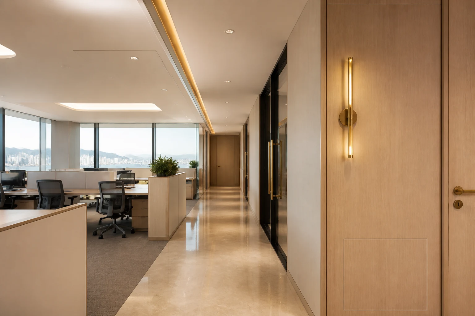 Premium office interior expressing meticulous maintenance, durable materials and quiet workplace care