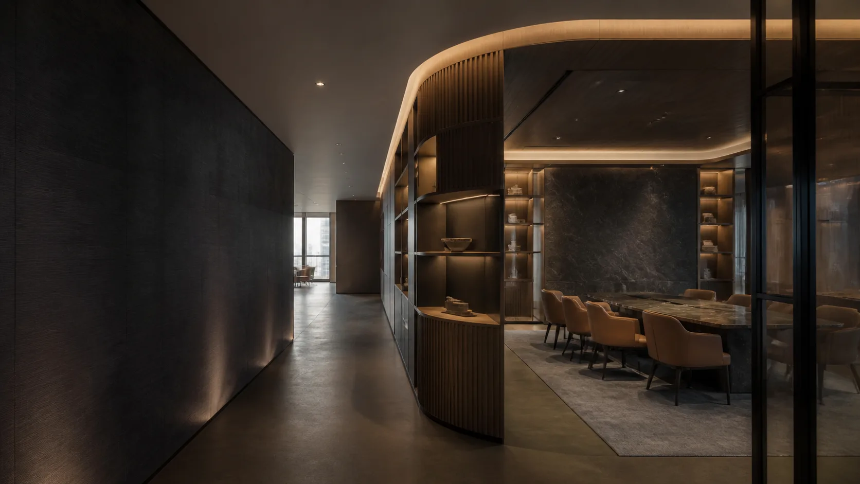 Completed Hong Kong office fit out with refined architectural finishes and workplace settings