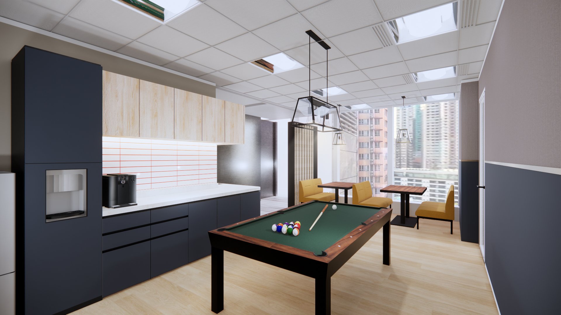 office design, office renovation, pantry, pool table, interior office design, Modern office designer hong kong